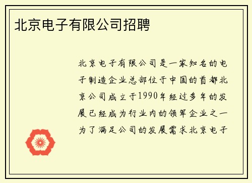 北京电子有限公司招聘