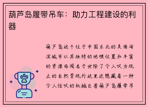 葫芦岛履带吊车：助力工程建设的利器